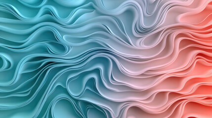 Obraz premium A serene gradient texture with a luminous shift from aqua blue to pastel coral, infused with faint wavelike patterns and a velvety finish, emphasizing tranquil aesthetics
