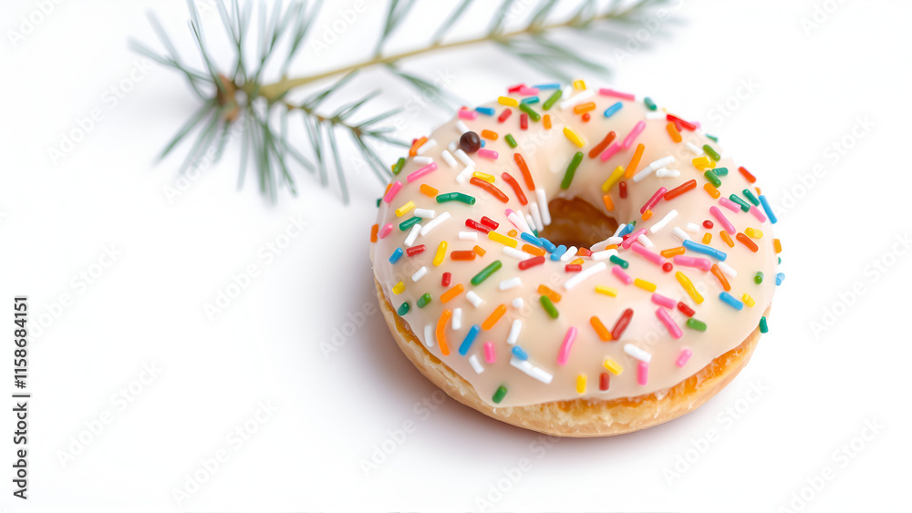 Wall mural Fresh sprinkle donut on white background