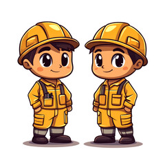 Two cute cartoon construction workers.