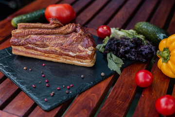 large piece of ham cut in slices