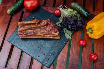 large piece of ham cut in slices