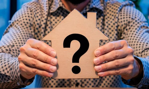 Home Uncertainty: A Cardboard Cutout of a House with a Question Mark