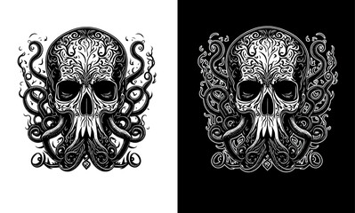 Vintage monochrome skull head, vector illustration