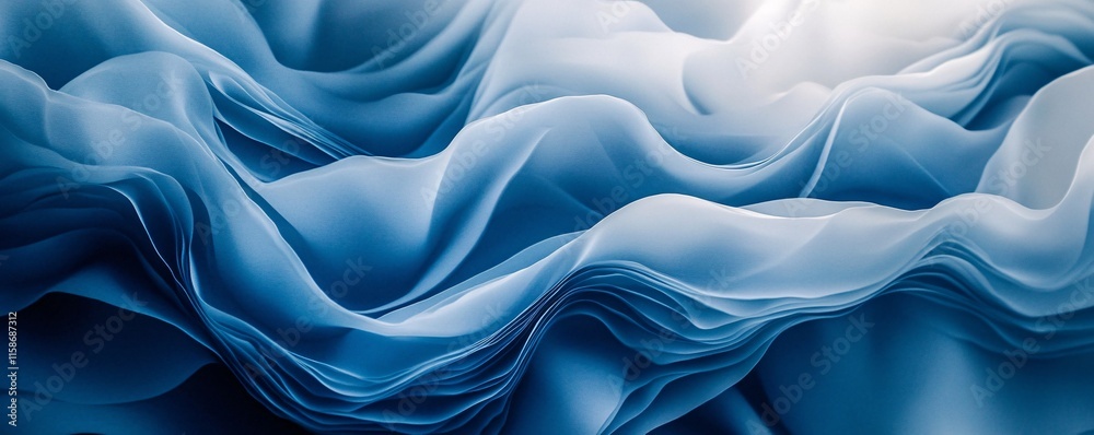 Poster Blue wavy transparent fabric creating abstract background