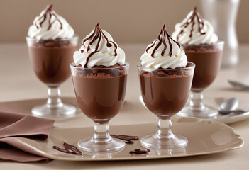 Smooth and Glossy Chocolate Mousse with a Drizzle of Chocolate Syrup