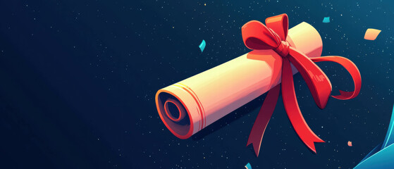 Celebration of achievement with a graduation scroll and a vibrant ribbon