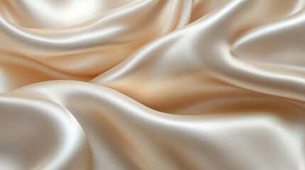 Fototapeta premium A smooth, reflective fabric in soft, creamy tones, showcasing elegant drapes and subtle texture.