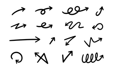 Set of hand drawn vector arrows on white background