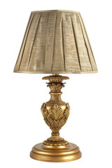 A decorative golden lamp with a pleated shade, suitable for interior lighting. isolated on white background