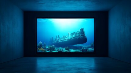 Fototapeta premium underwater shipwreck, dark room art - moody atmospheres