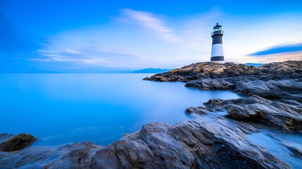 Serene Coastal Lighthouse Photo: Majestically Standing Tall at Twilight. AI Generated