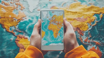 Magazine Collage Featuring Person Using GPS Map App to Search for New Holiday Destination