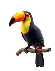 Fototapeta premium Colorful Toucan Bird 3D Model Perched Branch Vibrant Tropical Style