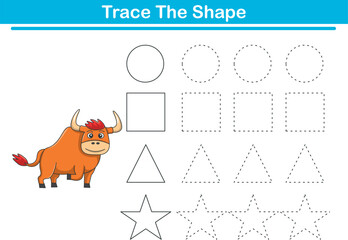 Tracing lines of different shape for kids with bulls. Vector Illustration