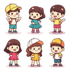 Six adorable cartoon children in various poses.