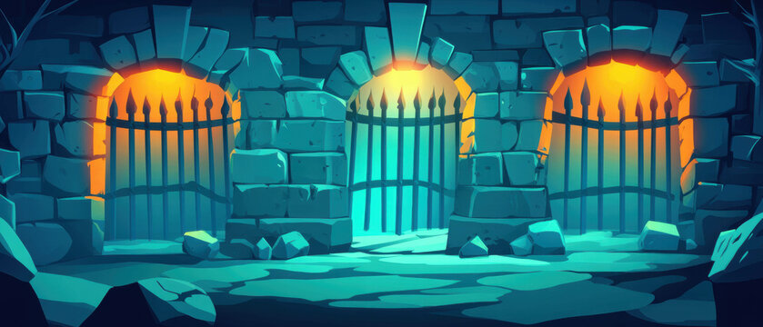 Stone castle dungeon featuring torture devices and eerie atmosphere