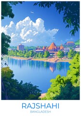 Rajshahi Bangladesh Travel Poster Flat Illustration Print Decor Gift Canvas Wall Art Gift