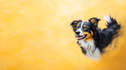 Joyful Border Collie Portrait: Digitally Painted, Warmly Lit Canine Illustration. AI Generated