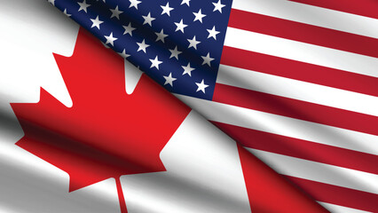 High Quality background with Two Flags of USA and Canada