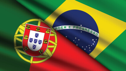 High Quality background with Two Flags of Portugal and Brazil