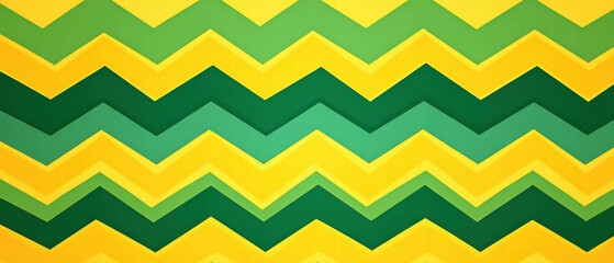 Bright zigzag stripes create a lively background in yellow and green tones