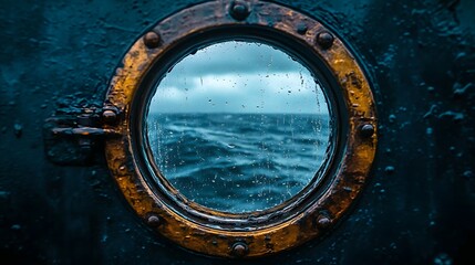 Porthole View of Stormy Ocean