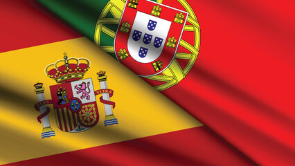 High Quality background with Two Flags of Spain and Portugal