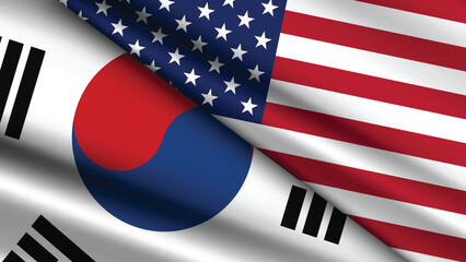 High Quality background with Two Flags of South Korea and USA © Model it