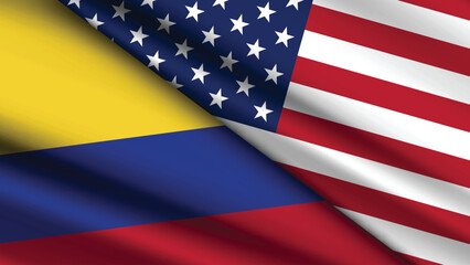 High Quality background with Two Flags of USA and Colombia  