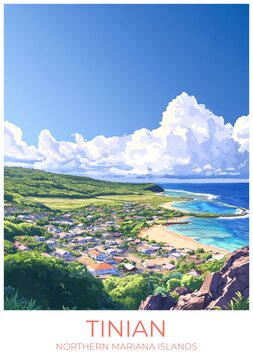 Tinian Northern mariana islands Travel Poster Flat Illustration Print Decor Gift Canvas Wall Art Gift