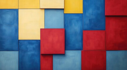 Minimalist, colorful background with a combination of blue, red, and yellow color blocks