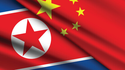 High Quality background with Two Flags of China and North Korea  