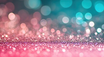 pastel bokeh background with glittery, sparkling, shiny pink and teal colors