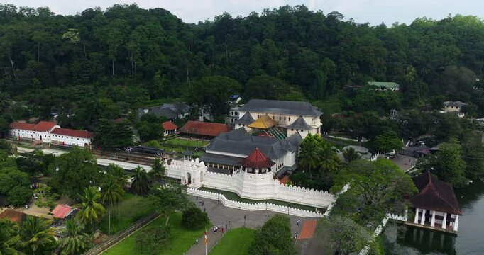 Sri Dalada Maligawa - Temple of the Tooth In Kandy, Sri Lanka. - aerial shot