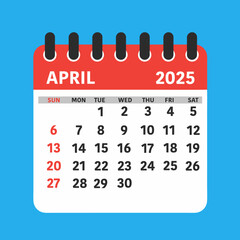 April 2025 Calendar Leaf. This flat-style calendar features a modern design showcasing the month of April 2025