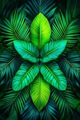 Vibrant Fern Fronds in Symmetrical Pattern