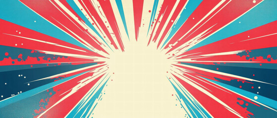 Fototapeta premium Creative vector pop art empty banner with vibrant red and blue stripes for graphic design