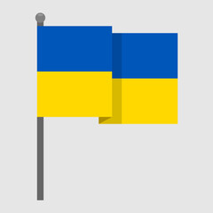 Waving Ukrainian flag on a gray flagpole. Vector decorative element