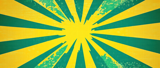Vector pop art empty banner design featuring yellow and green zigzag stripes with rays