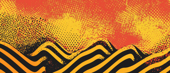 Naklejka premium Vector pop art empty banner illustration with halftone effects in orange and yellow