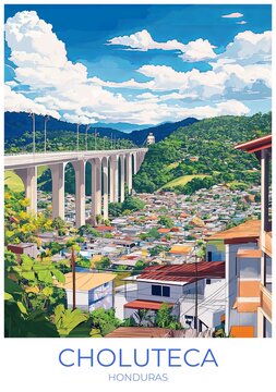 Choluteca Honduras Travel Poster Flat Illustration Print Decor Gift Canvas Wall Art Gift