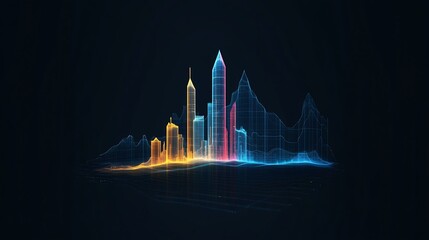 Vibrant Digital Painting: Futuristic Cityscape Glows Mysteriously at Night. AI Generated