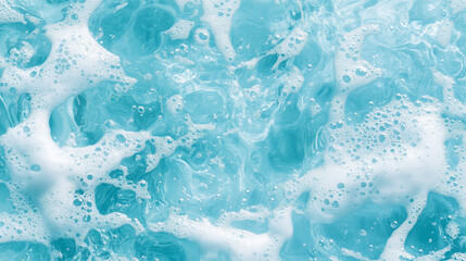 Blue Ripples and Transparent Water Surface with Splashes and Bubbles in Sunlight Reflection Perfect for Skincare and Cosmetic Backgrounds