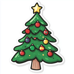 Colorful and Joyful Christmas Tree Sticker with Vibrant Green and Bright Ornaments for Digital Projects