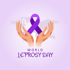 World Leprosy Day Awareness Illustration with Hands Holding a Purple Ribbon. Vector Illustration