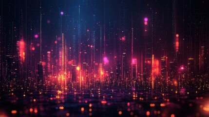 Naklejka premium Digital Cityscape - Futuristic Glow of Neon Lights