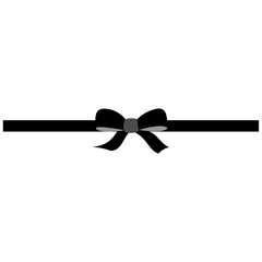 Black ribbon on white background. Vector black bow. Black bow and black ribbon. Christmas gift, valentines day, birthday wrapping element.