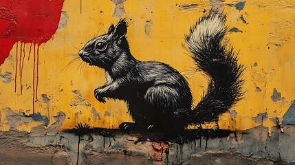 Squirrel mural art urban wall graphic artwork vibrant side view