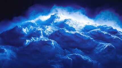 Fototapeta premium Blue, glowing snowdrift at night.