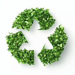 Waste recycling symbol with green leaves. Environmental protection concept with white background